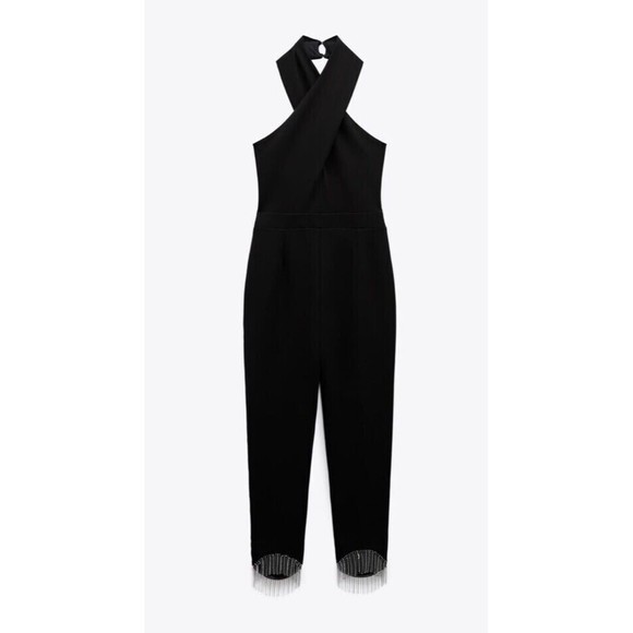 ZARA NWT WOMAN HALTER NECK JUMPSUIT WITH RHINESTONE FRINGING REF:0387/196 XS - Picture 4 of 7